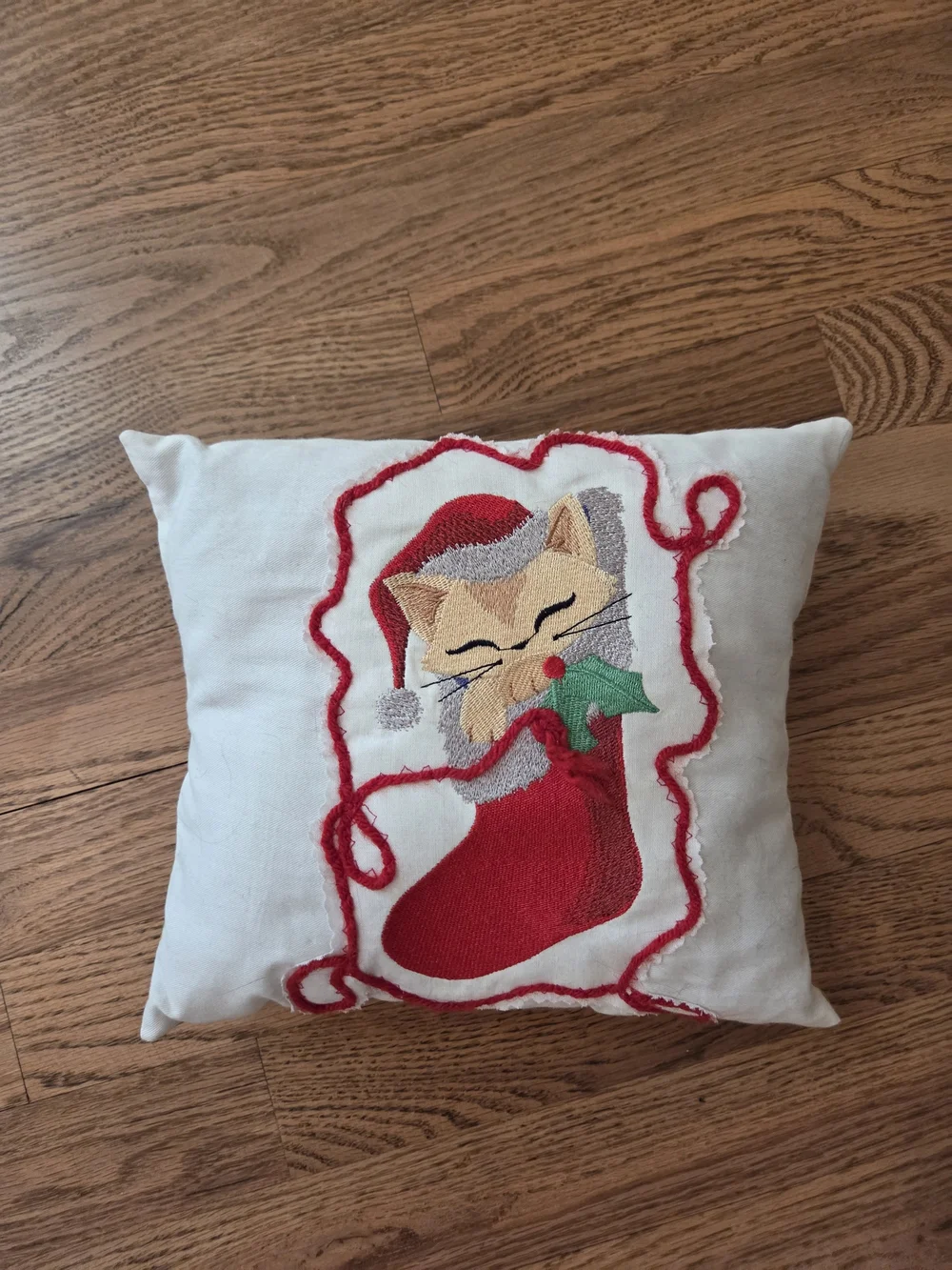 Handmade Holiday Cat Stocking Decorative Pillow